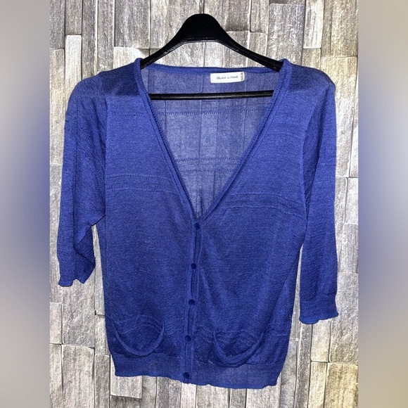Glam & Fame Blue Open-Front Light Weight Cardigan Sweater - Picture 2 of 3